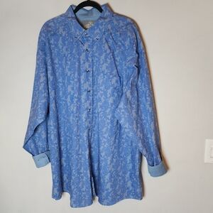 Panhandle Flip Cuff Blue Paisley Stripe Long Sleeve Button Down Shirt Size XXL